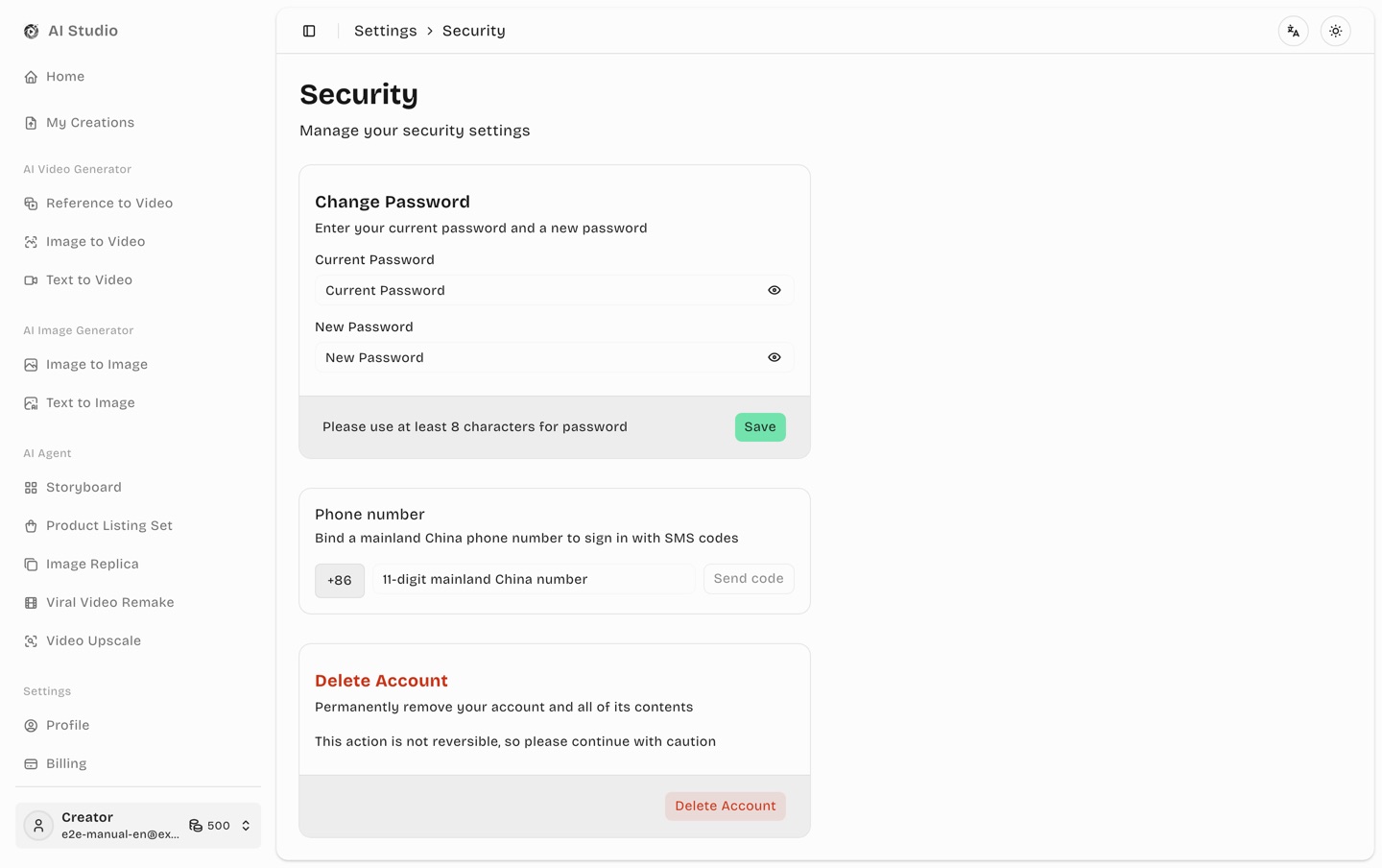 Security settings