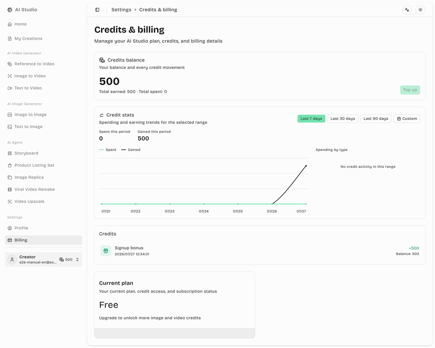 Credits and billing