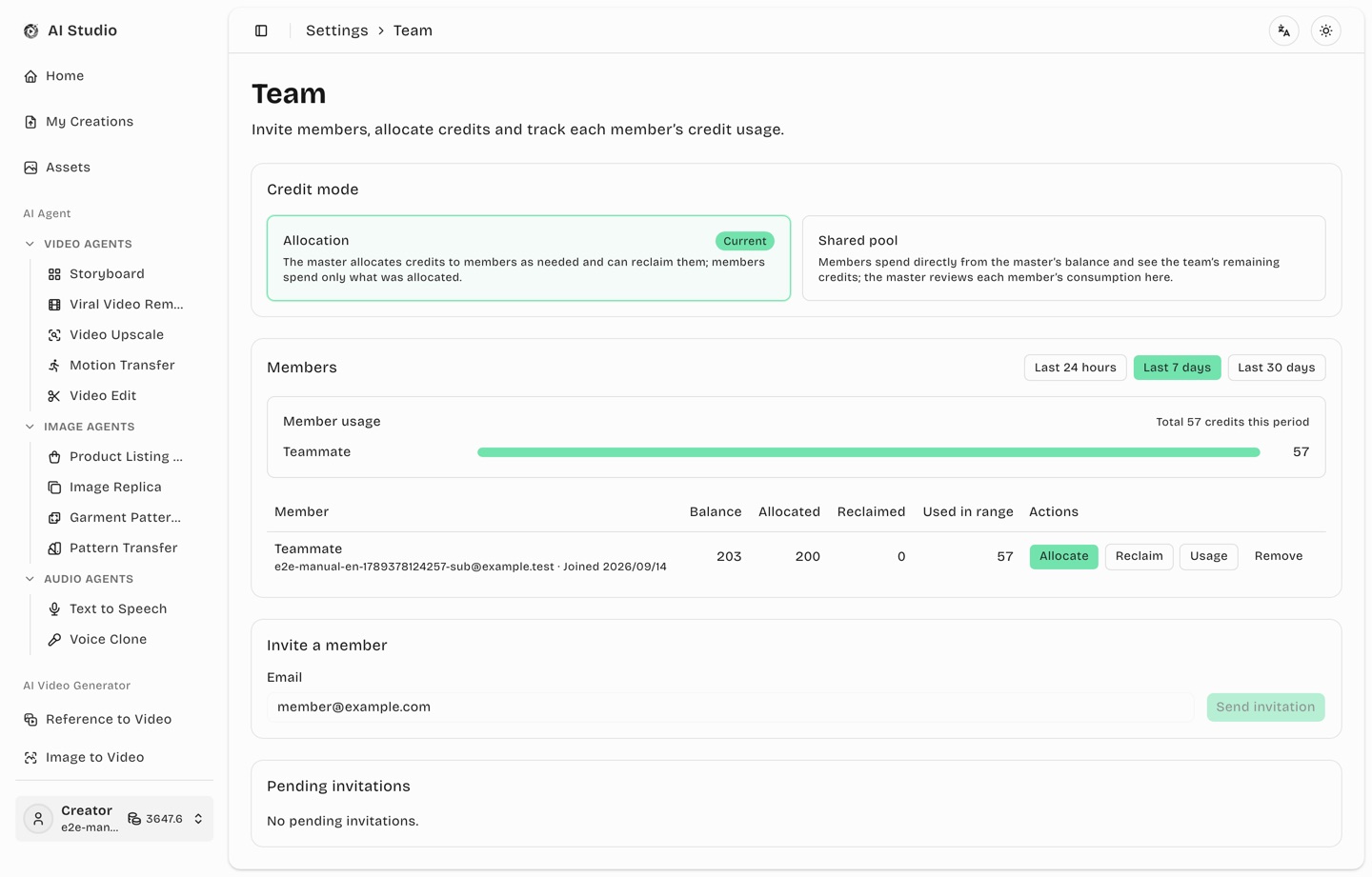 Team page (owner)