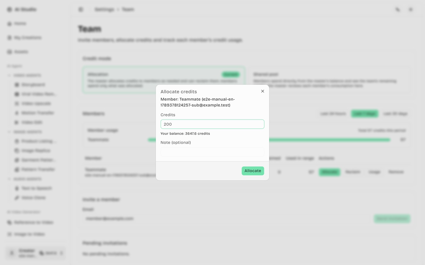 Allocate credits dialog