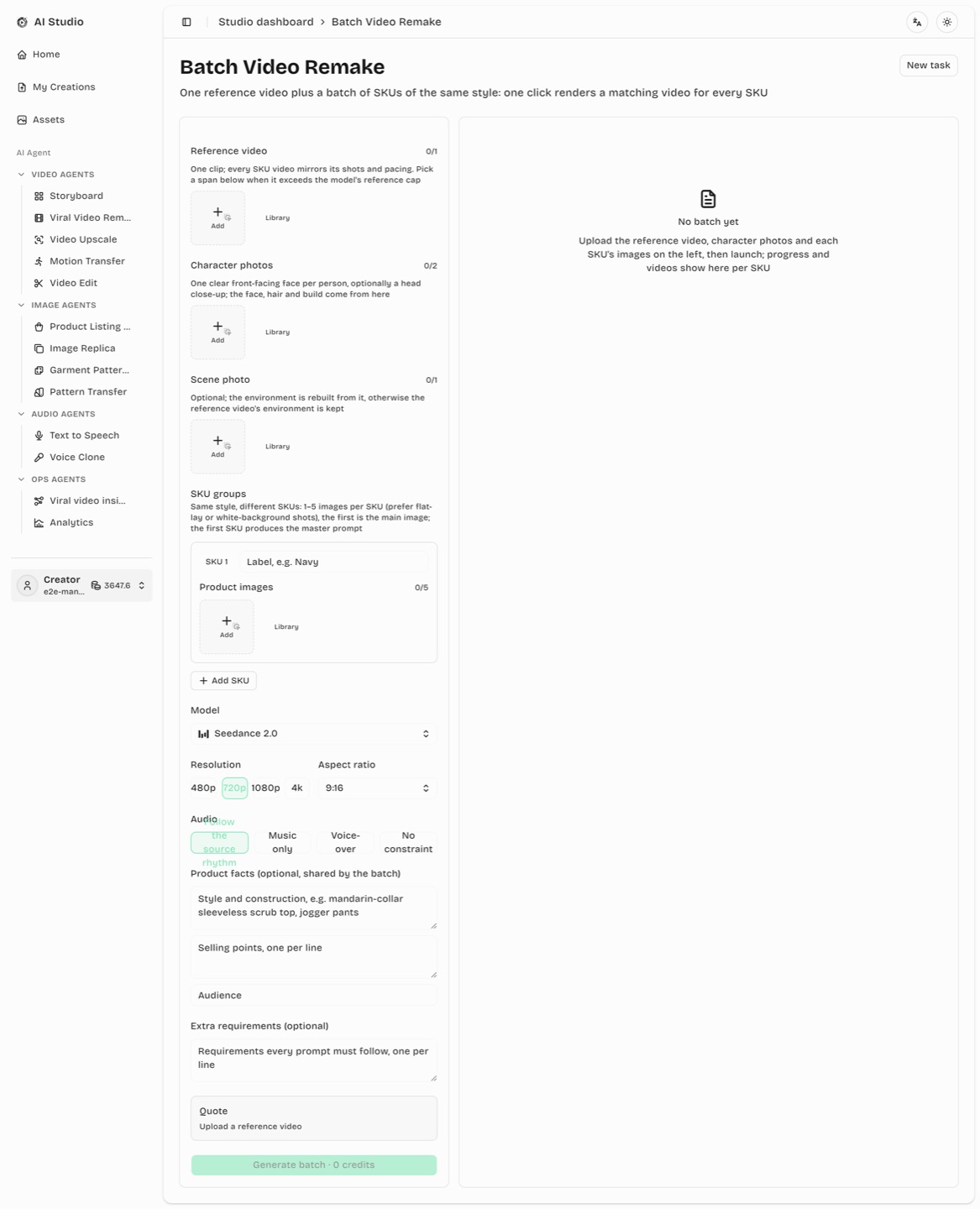 Batch video remake workspace