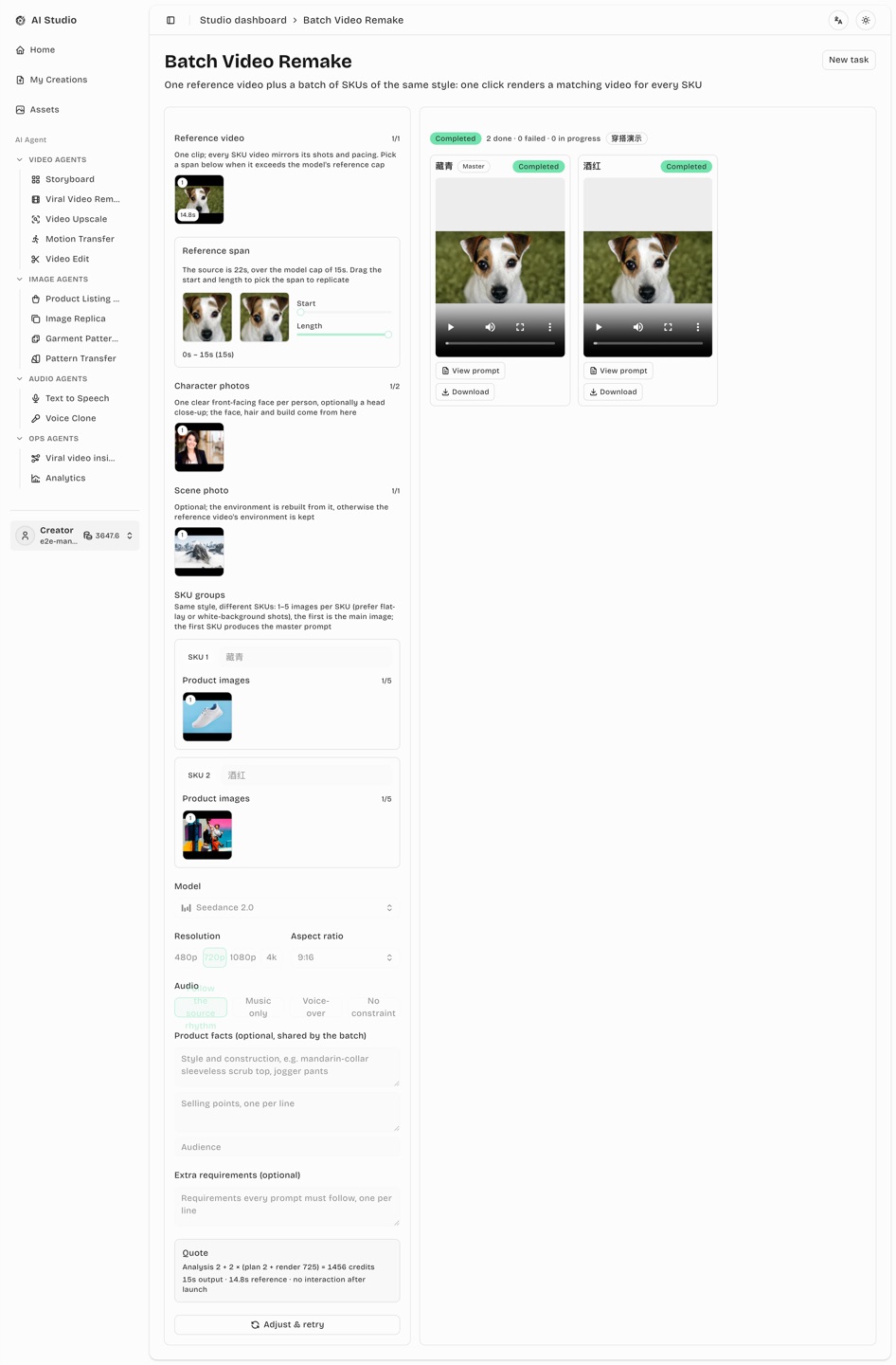 Batch video remake view mode